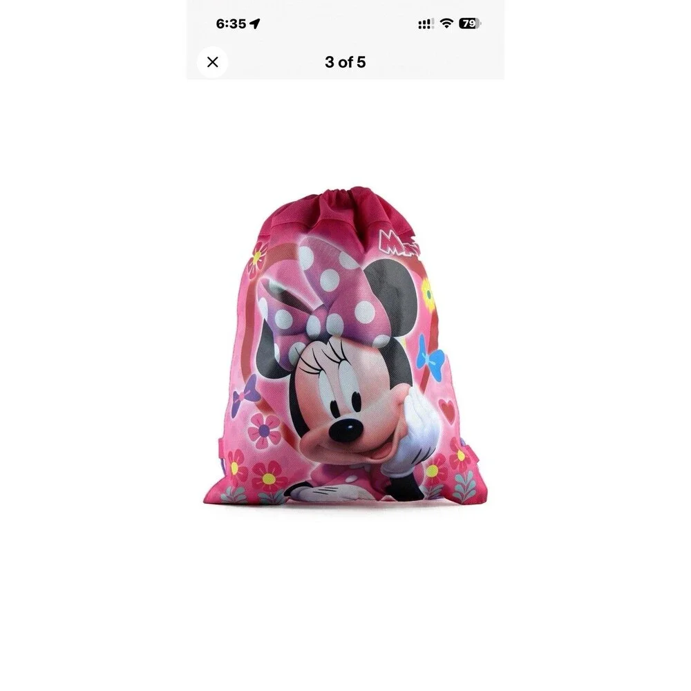 Sling Bag Tote Drawstring Non-Woven Disney Minnie Pink Bow Flower New